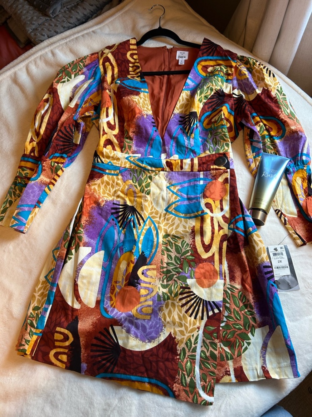 Colorful Abstract Wrap Dress with Deep V-Neck